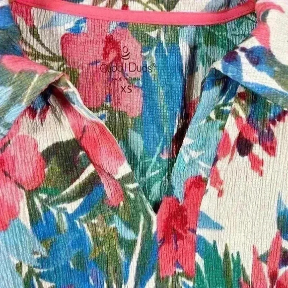 CUDDLE DUDS Tropical Floral 3/4 Sleeve Tunic Shirt Caftan Crinkle Crepe Women XS - Picture 13 of 13